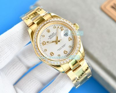 Replica Rolex Datejust White Dial Diamond Bezel All Gold Watch 41mm